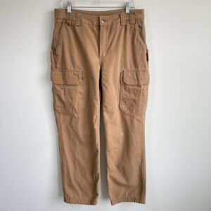 Duluth Trading Flex Fire Hose Pants Mens 35 x 32 Brown Canvas Cargo Work Relaxed